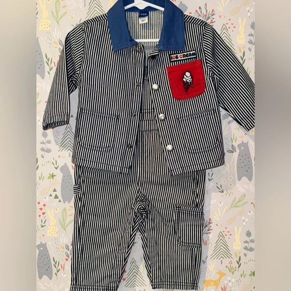 NWT Old Navy Hickory Railroad Stripe Retro Vintage Style Ice Cream Jacket 6-12mo - Picture 7 of 7